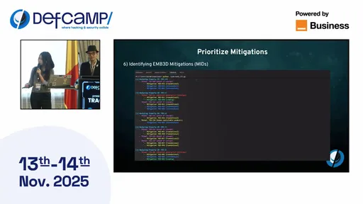 Klara Kim and Donavan Cheah presenting at DefCamp 2025, Bucharest
